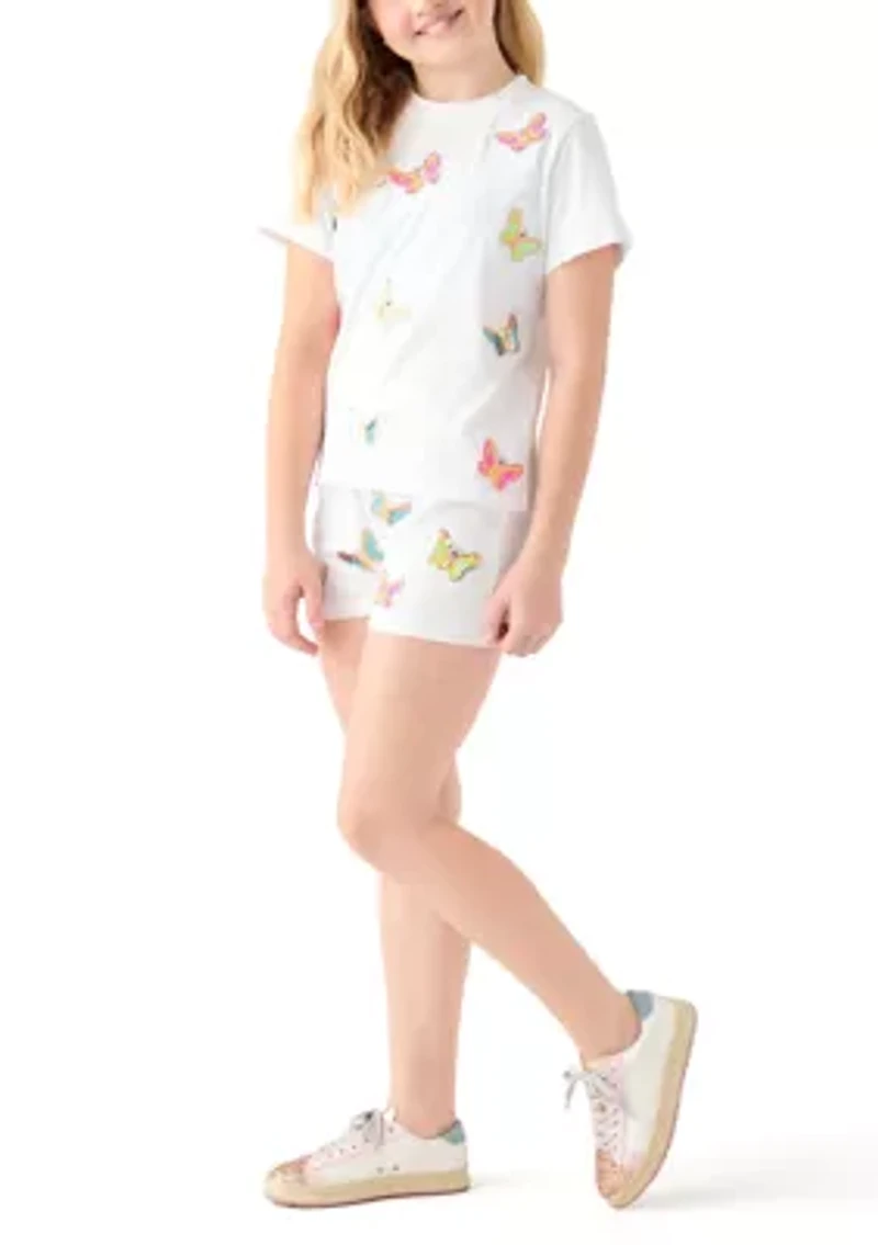 Girls 7-16 Butterfly Sequin Printed Top and Shorts Set