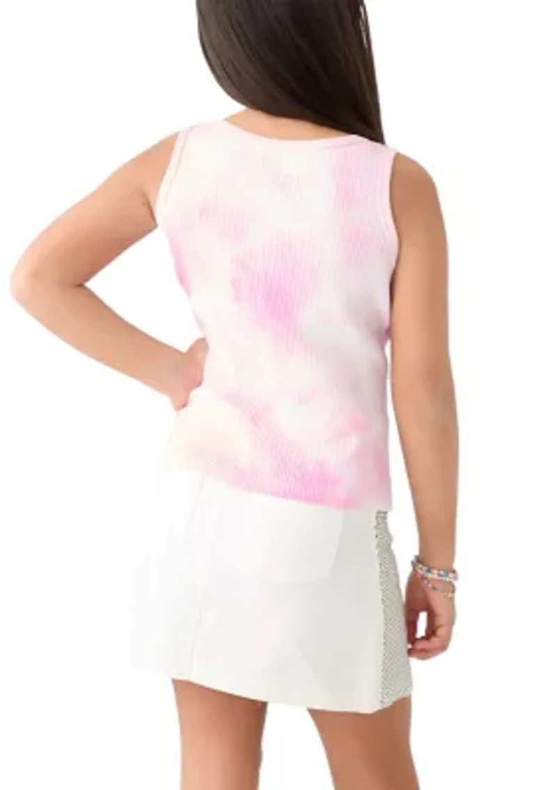 Girls 7-16 Embellished Bow on Tie Dye Rib Tank Top