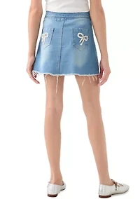 Girls 7-16 Bows Denim Skirt with Seams