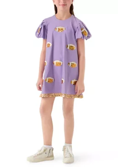 Girls 7-16 Sequin Football Bubble Sleeve Dress