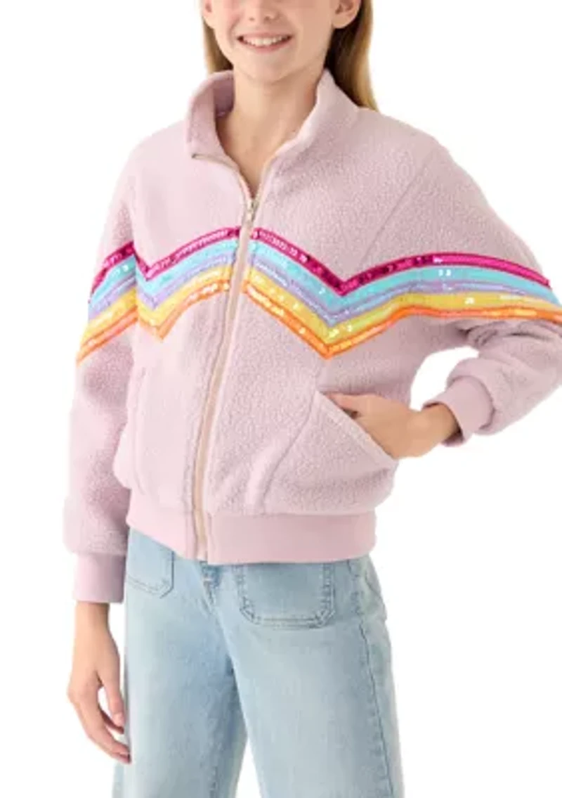 Girls 7-16 Sequin Rainbow Trim on Zip Front