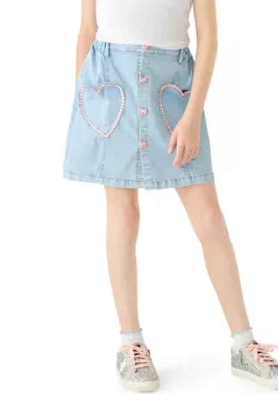 Girls 7-16 Denim Heart Skirt