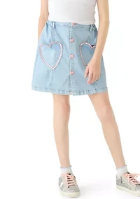 Girls 7-16 Denim Heart Skirt