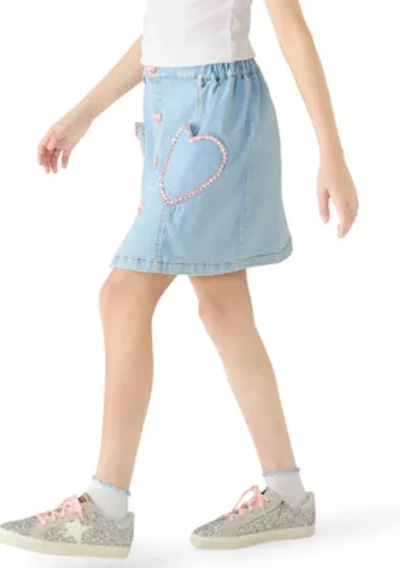 Girls 7-16 Denim Heart Skirt