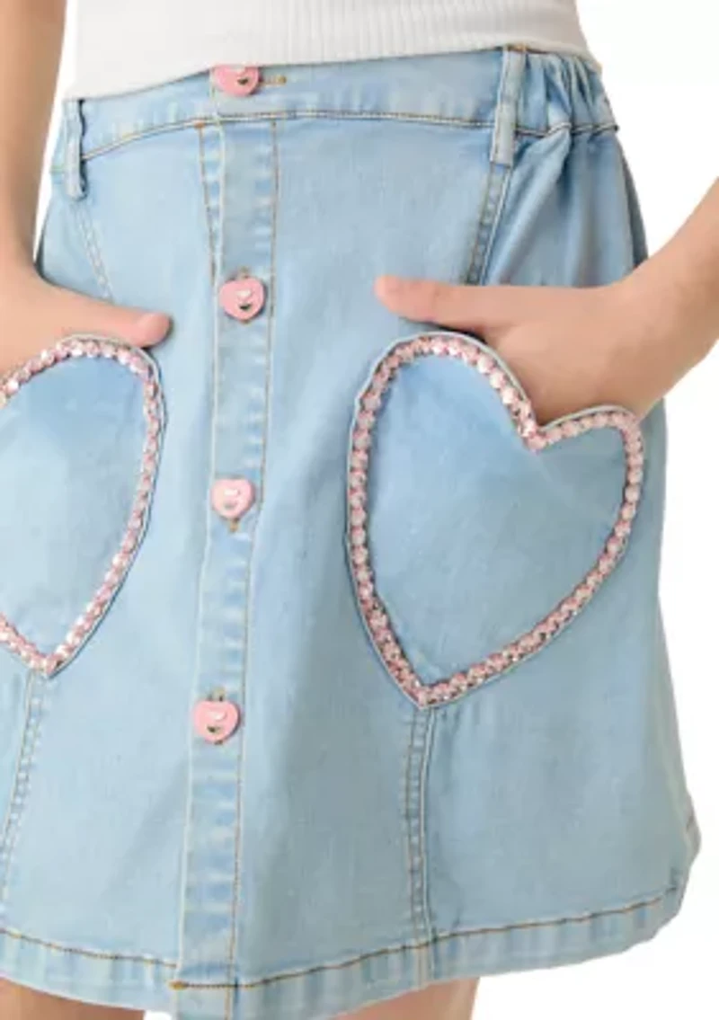 Girls 7-16 Denim Heart Skirt