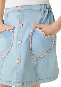 Girls 7-16 Denim Heart Skirt