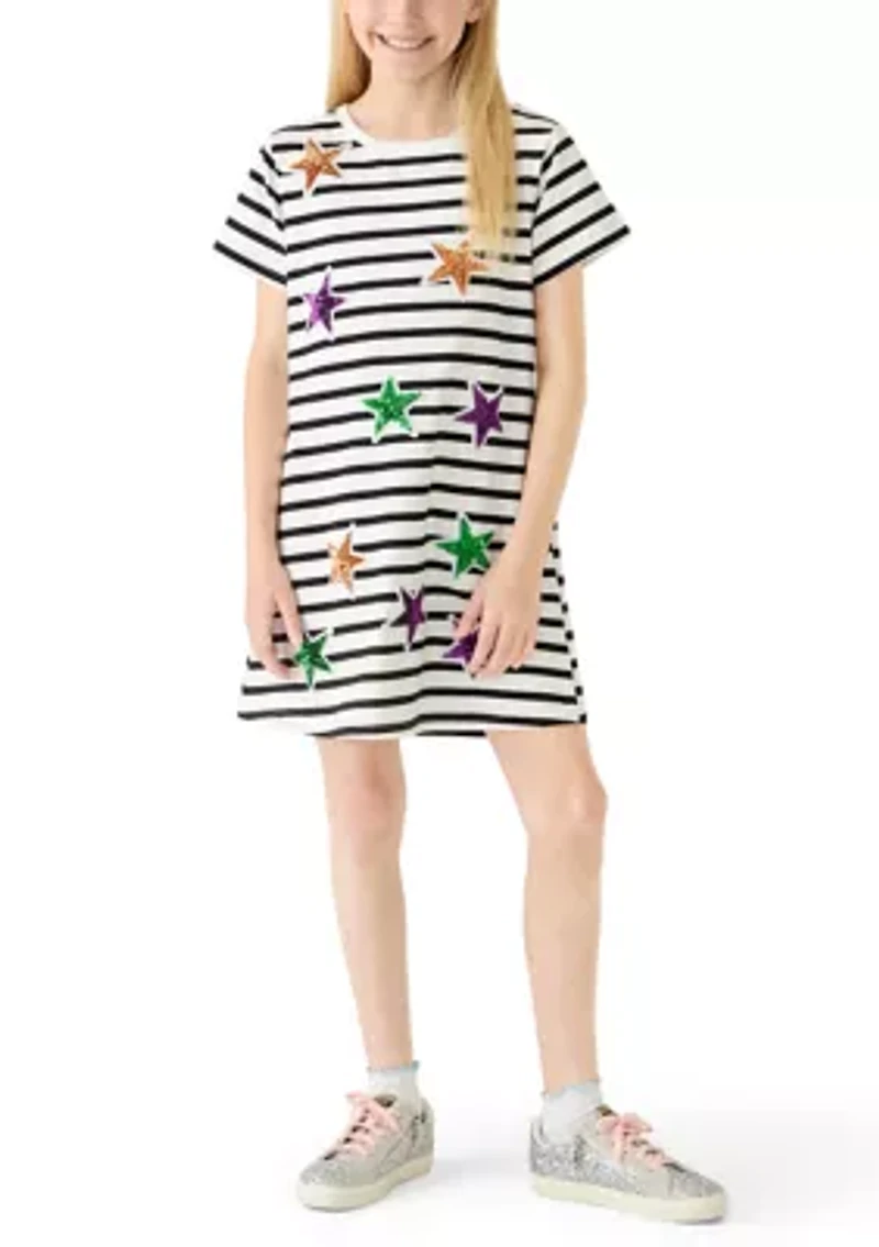 Girls 7-16 Star Striped Applique Dress