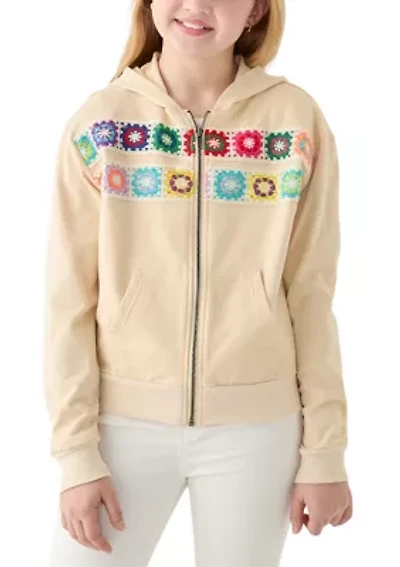 Girls 7-16 Zip Hoodie with Knit Panel