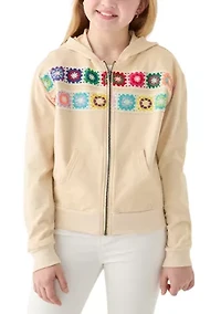 Girls 7-16 Zip Hoodie with Knit Panel