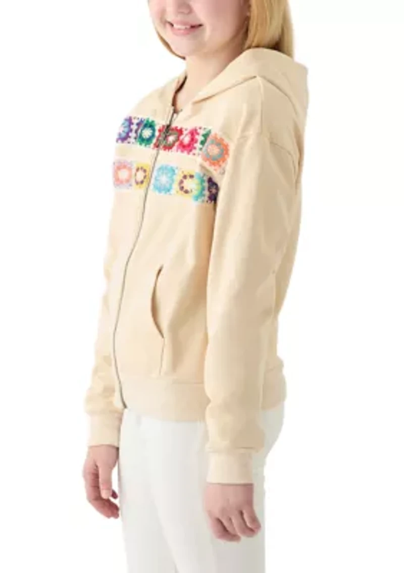Girls 7-16 Zip Hoodie with Knit Panel