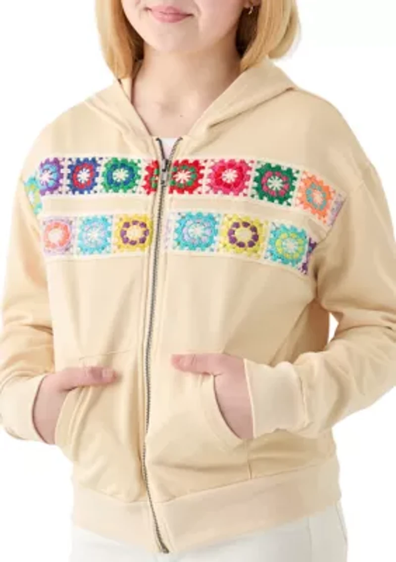 Girls 7-16 Zip Hoodie with Knit Panel