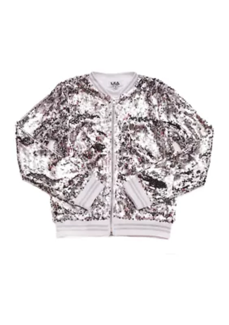 Girls 7-16 Disco Sequin Bomber Jacket