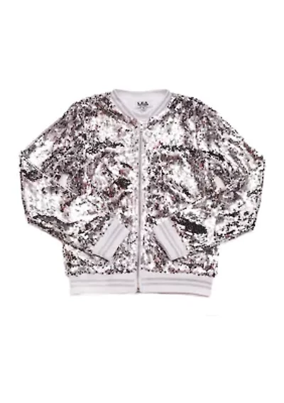 Girls 7-16 Disco Sequin Bomber Jacket