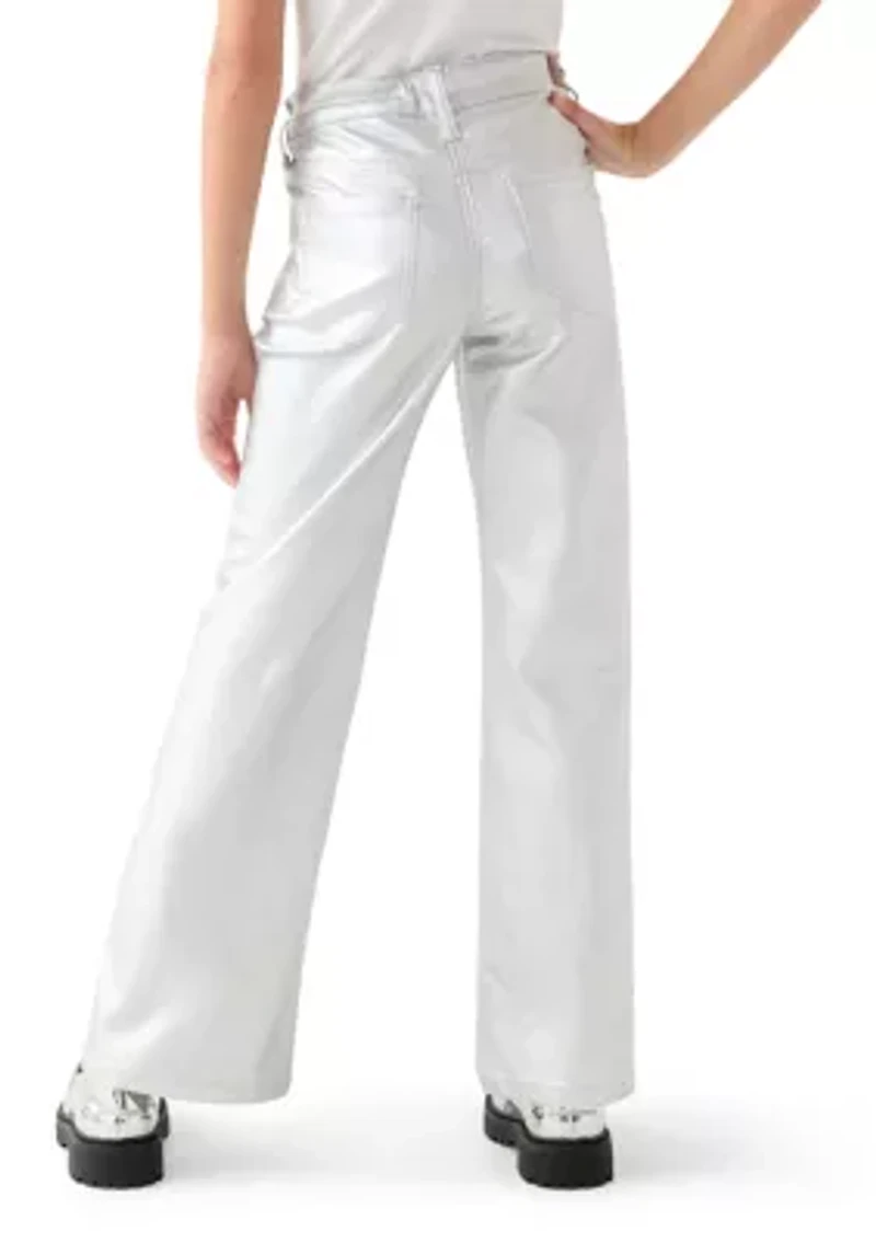 Girls 7-16 Silver Metallic Wide Leg Pants
