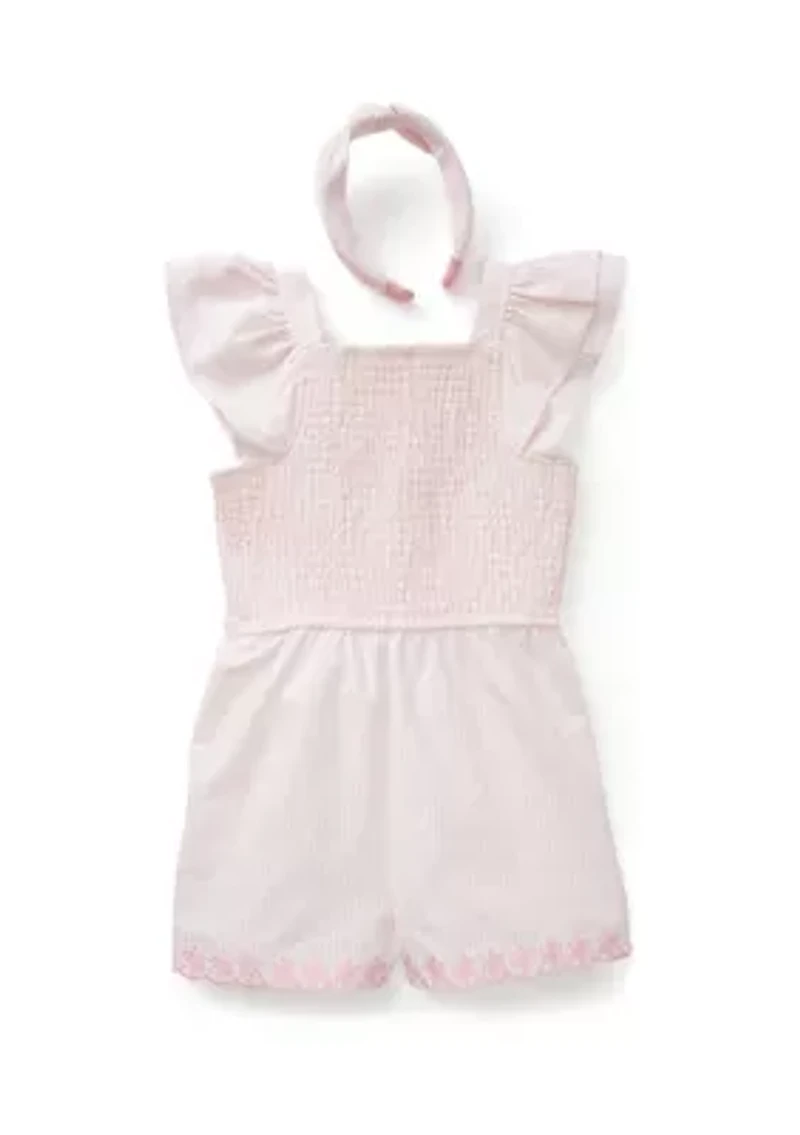 Girls 4-6x Eyelet Smocked Romper Set
