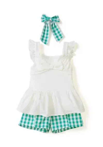 Girls 4-6x Eyelet Top and Gingham Skort Set