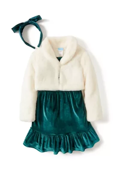 Girls 4-6x 2 Piece Faux Fur Jacket Dress Set