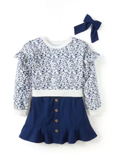 Girls 4-6x Floral Fleece Top with Skort