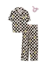 Girls 7-16 Checkered Bows PJ Set with Matching Scrunchie