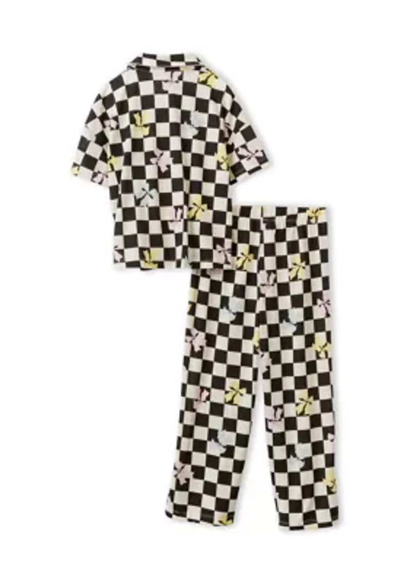 Girls 7-16 Checkered Bows PJ Set with Matching Scrunchie