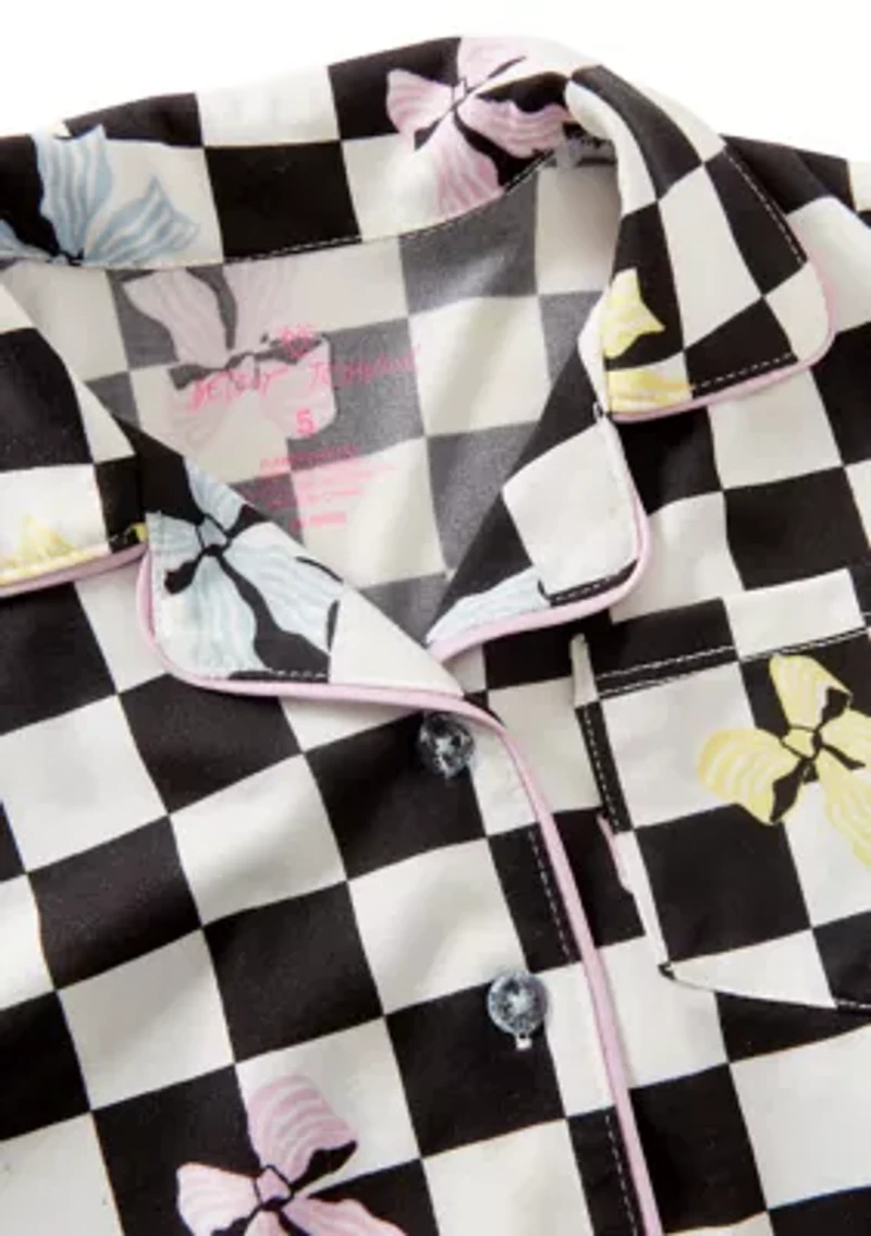 Girls 7-16 Checkered Bows PJ Set with Matching Scrunchie
