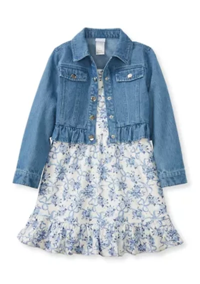 Girls 4-6x Floral Dress and Denim Jacket Set