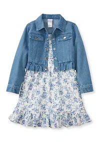 Girls 4-6x Floral Dress and Denim Jacket Set