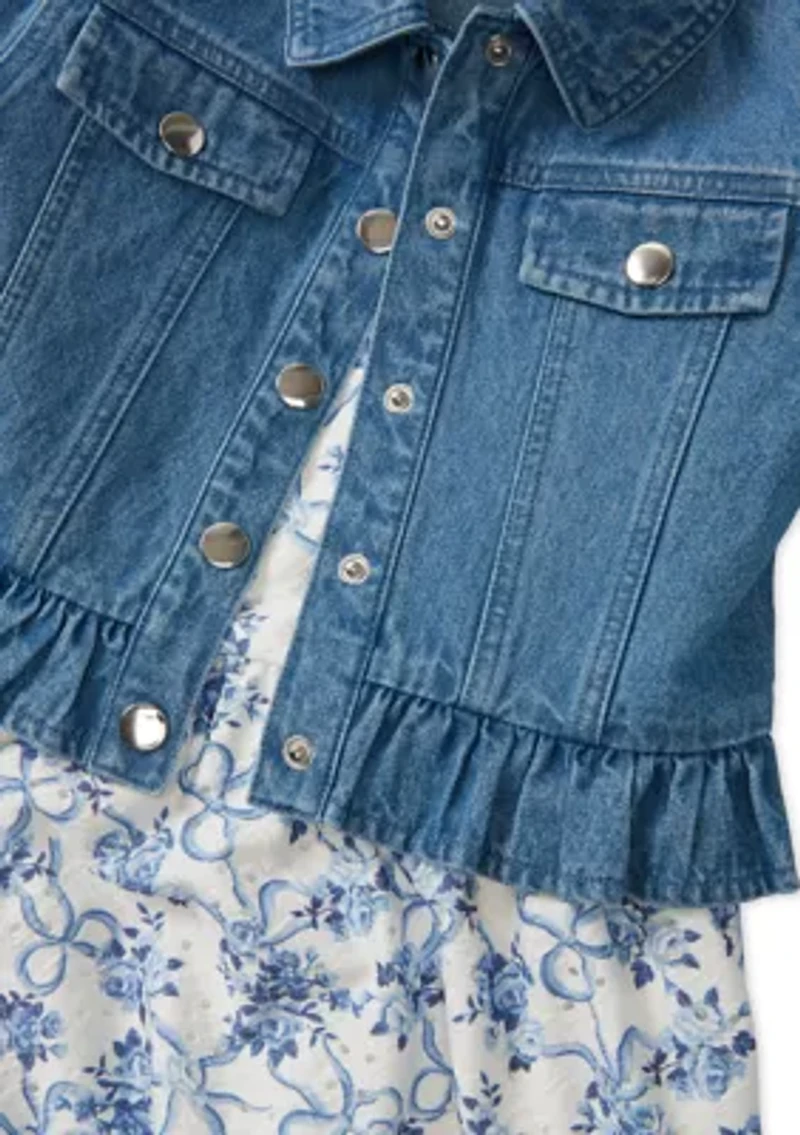 Girls 4-6x Floral Dress and Denim Jacket Set