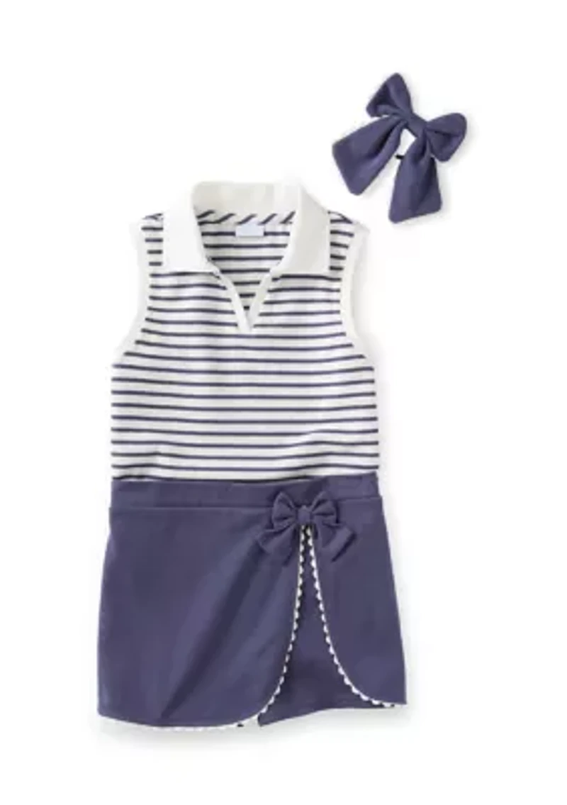 Girls 4-6x Striped Top and Wrap Skort Set with Bow