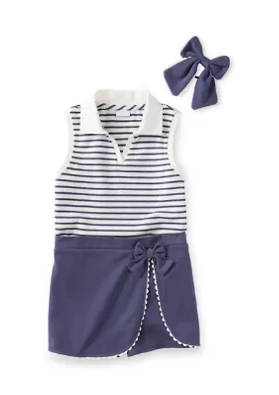 Girls 4-6x Striped Top and Wrap Skort Set with Bow