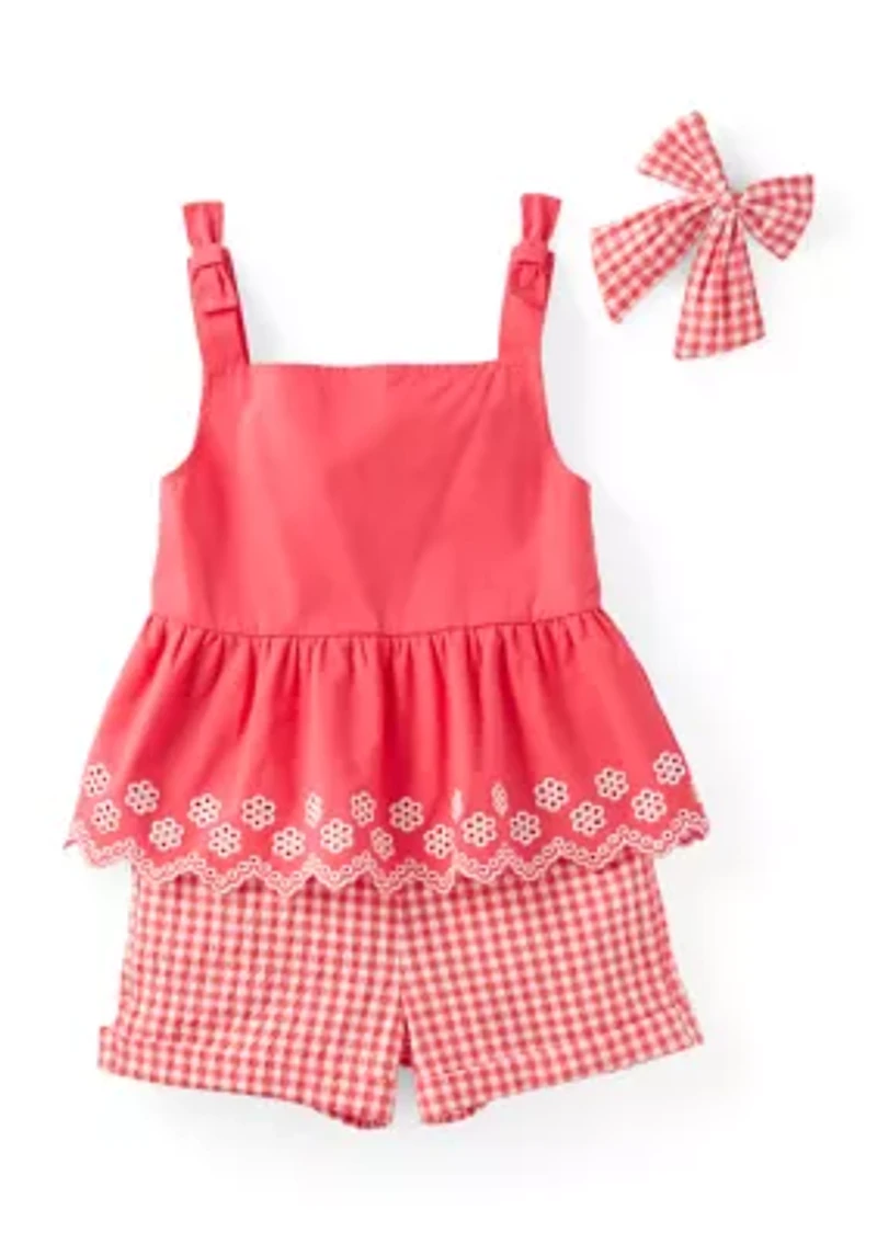 Girls 4-6x Gingham Tank Top and Shorts Set with Bow