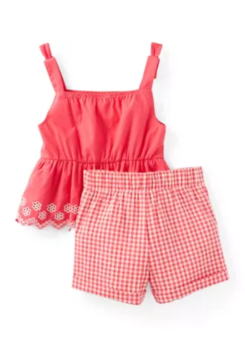 Girls 4-6x Gingham Tank Top and Shorts Set with Bow