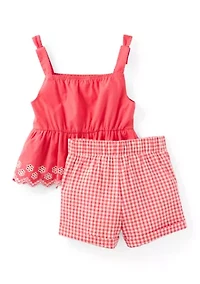 Girls 4-6x Gingham Tank Top and Shorts Set with Bow