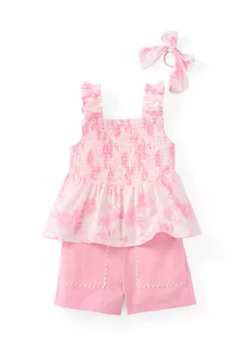 Girls 4-6x Smock Top and Shorts Set with Bow