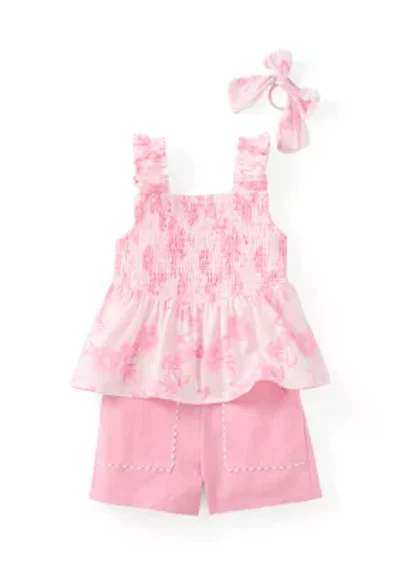 Girls 4-6x Smock Top and Shorts Set with Bow