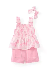 Girls 4-6x Smock Top and Shorts Set with Bow