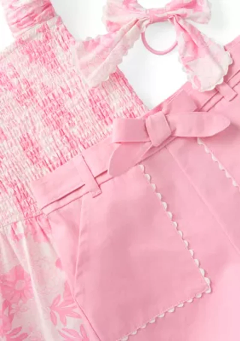 Girls 4-6x Smock Top and Shorts Set with Bow