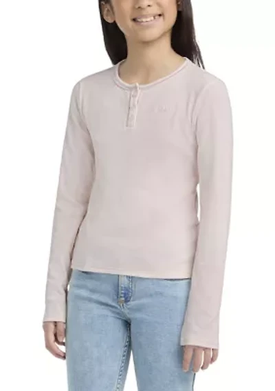 cotton blend long sleeve henley top