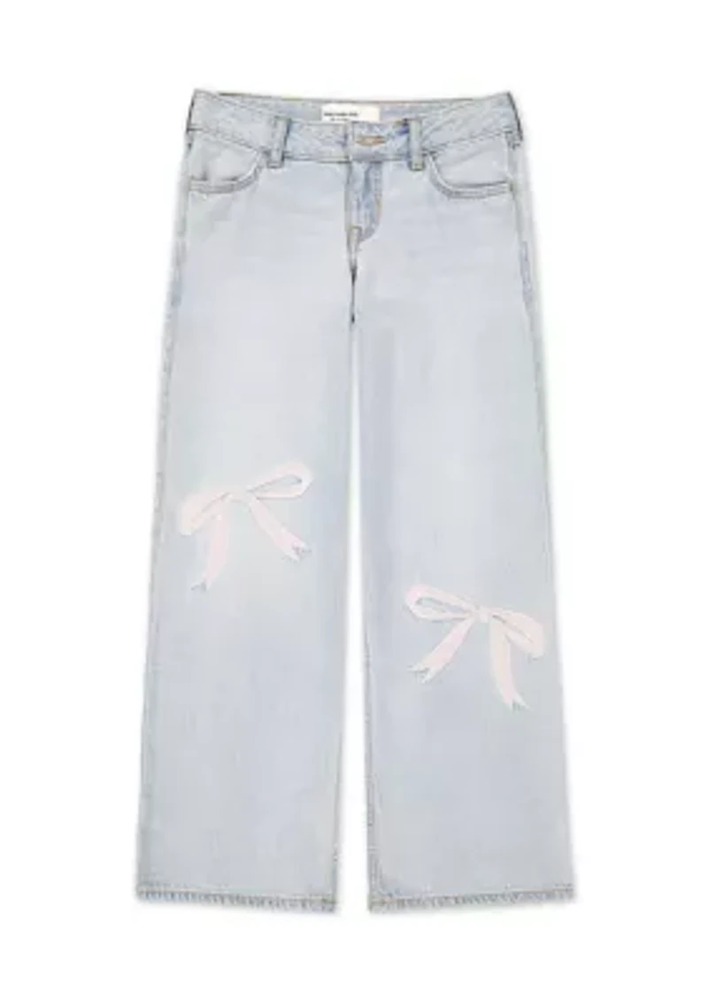 low rise baggy embroidered jeans