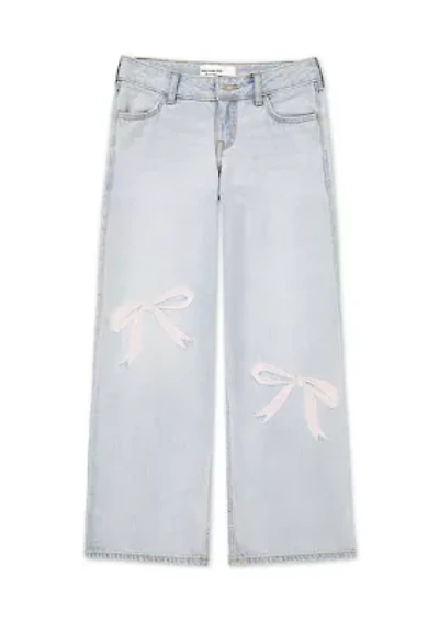 low rise baggy embroidered jeans