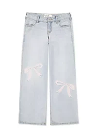 low rise baggy embroidered jeans