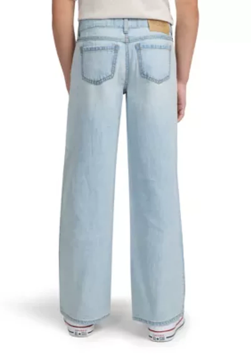 low rise baggy embroidered jeans
