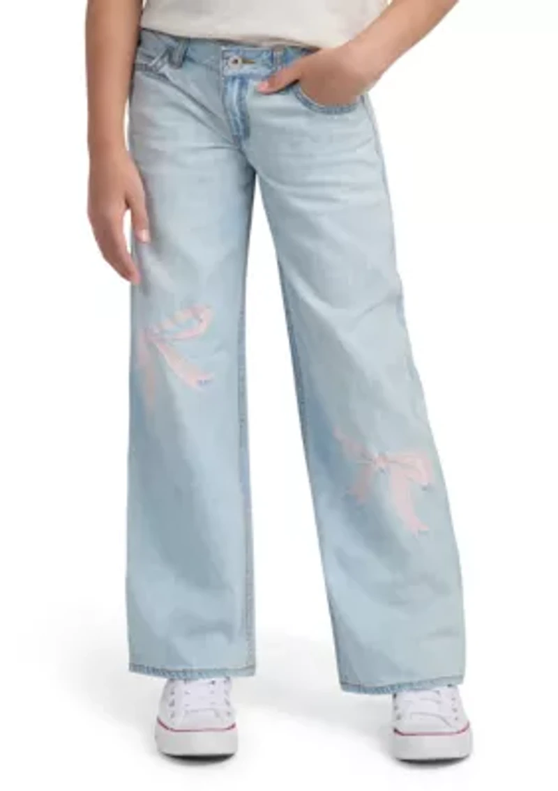 low rise baggy embroidered jeans
