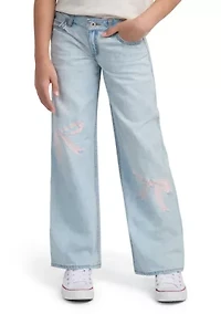 low rise baggy embroidered jeans