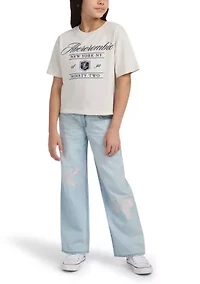 low rise baggy embroidered jeans