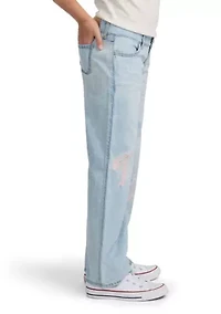 low rise baggy embroidered jeans