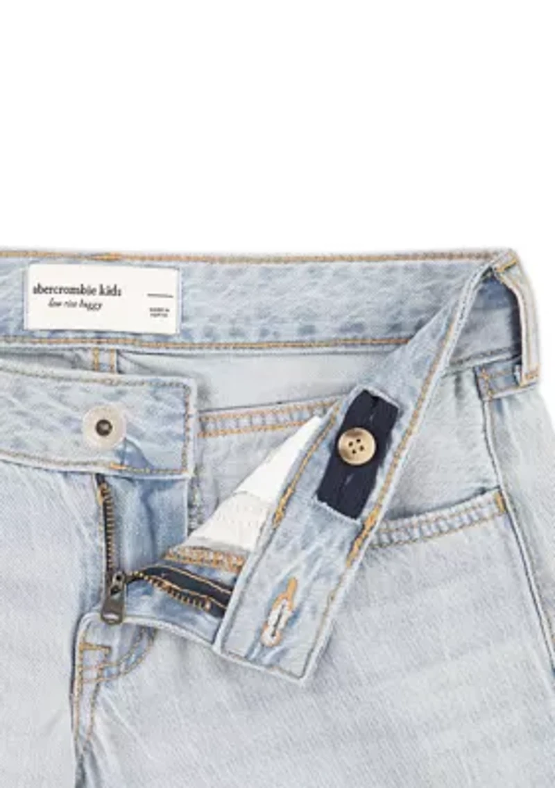 low rise baggy embroidered jeans