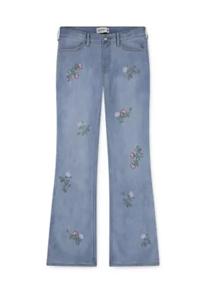 cotton high rise embroidered flare jeans