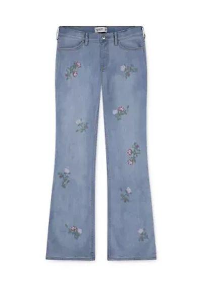 cotton high rise embroidered flare jeans