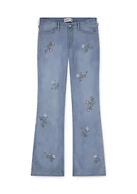 cotton high rise embroidered flare jeans